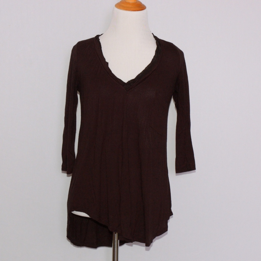 Bordeaux Chiffon Trim V-Neck Tee
